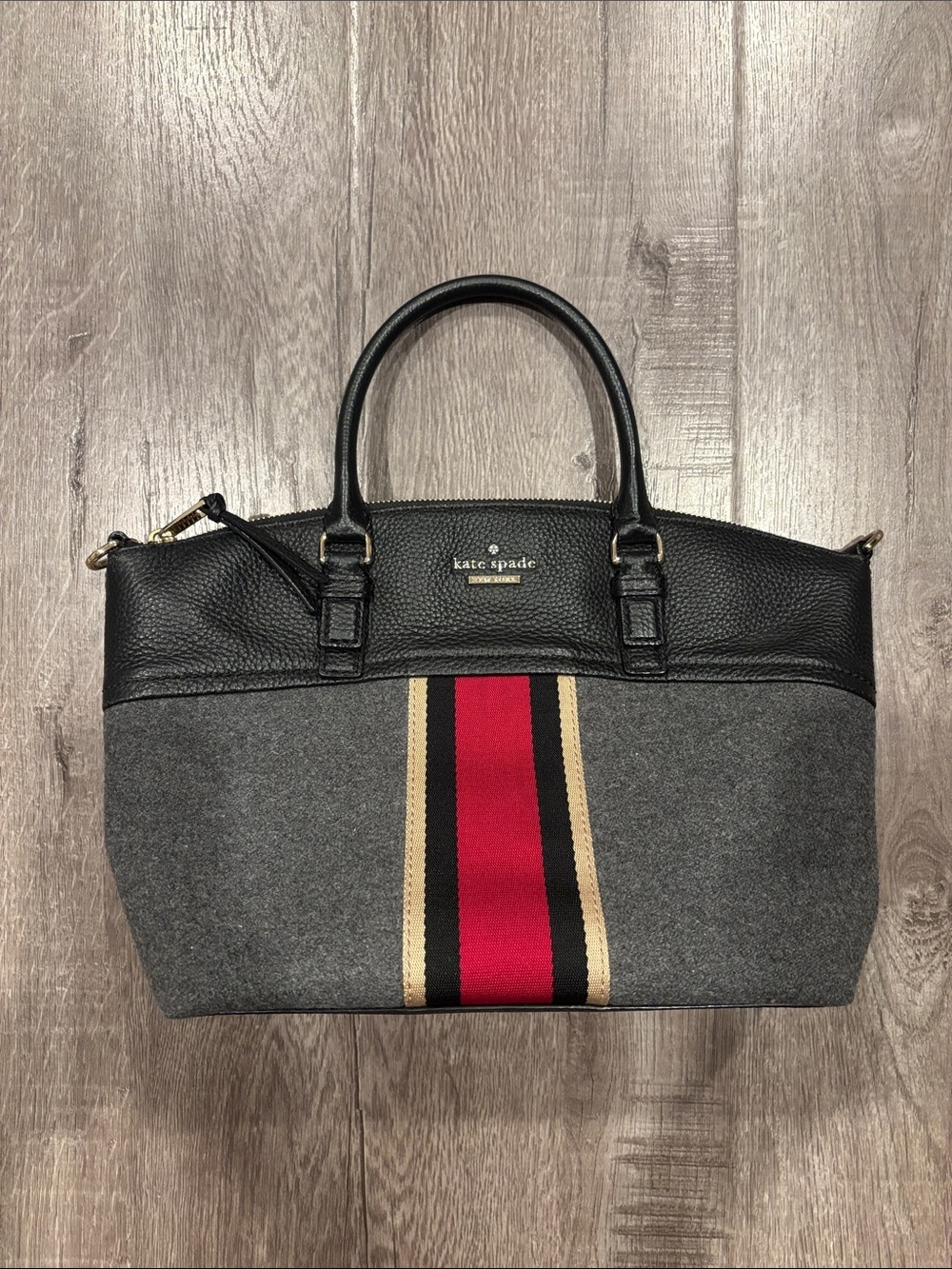kate spade Black & Gray Tote with Red Center Stripe